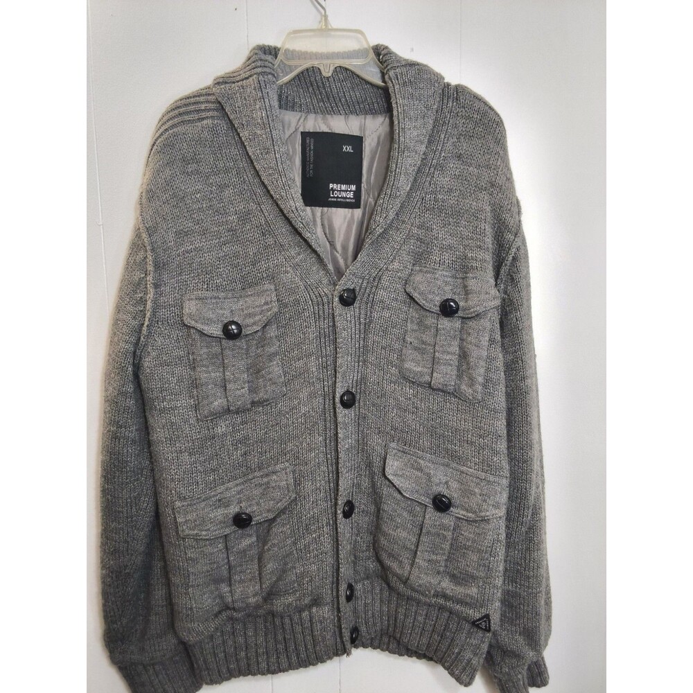 Premium Lounge Men's Medium Button Sweater  Gray  Size XXL